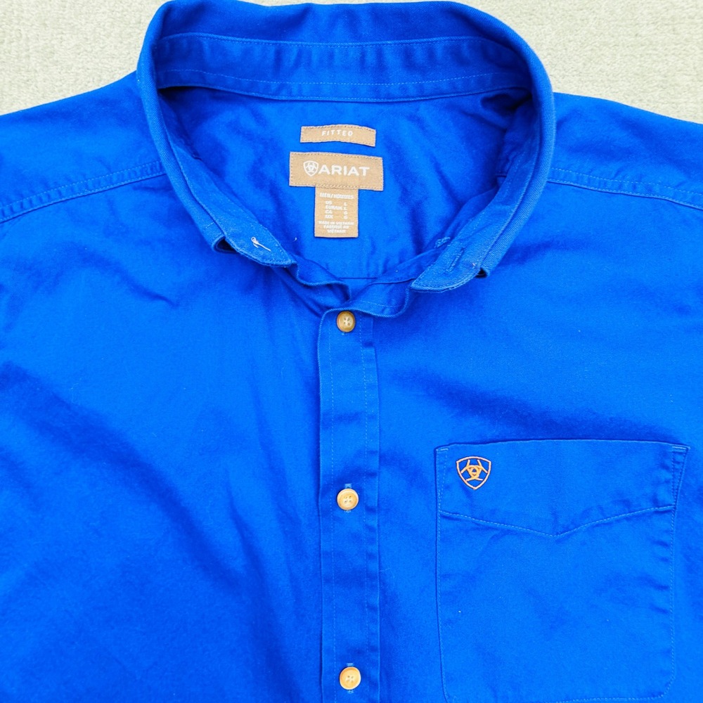 Ariat Denim Button Down Shirt Mens Large Royal Blue Excellent Embroidered Logo